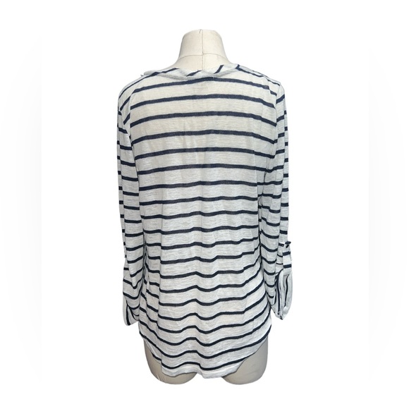 PLEIONE | WOMENS TIE NECK MID SLEEVE STRIPED PULLOVER LIGHT WEIGHT SHIRT SZ XL - Picture 5 of 6
